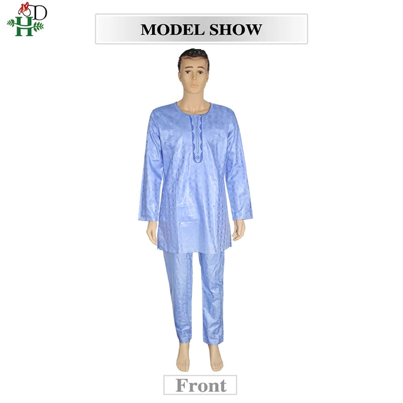 H&D South African Traditional Wear Formal Attire Bazin Riche Dashiki Outfits Shirt Pants Robe Suit No Cap African Men Agbada