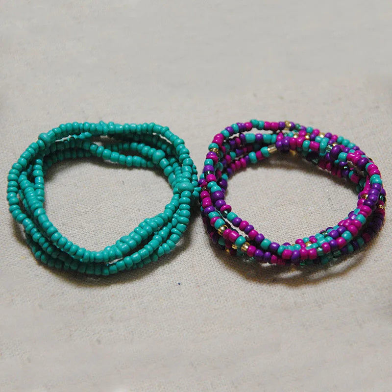 2 Pcs Sexy Summer Waist Bead Chains African Belly Beads Colorful Beach Bikini Body Belly Chain Elastic Jewelry for Women Girls