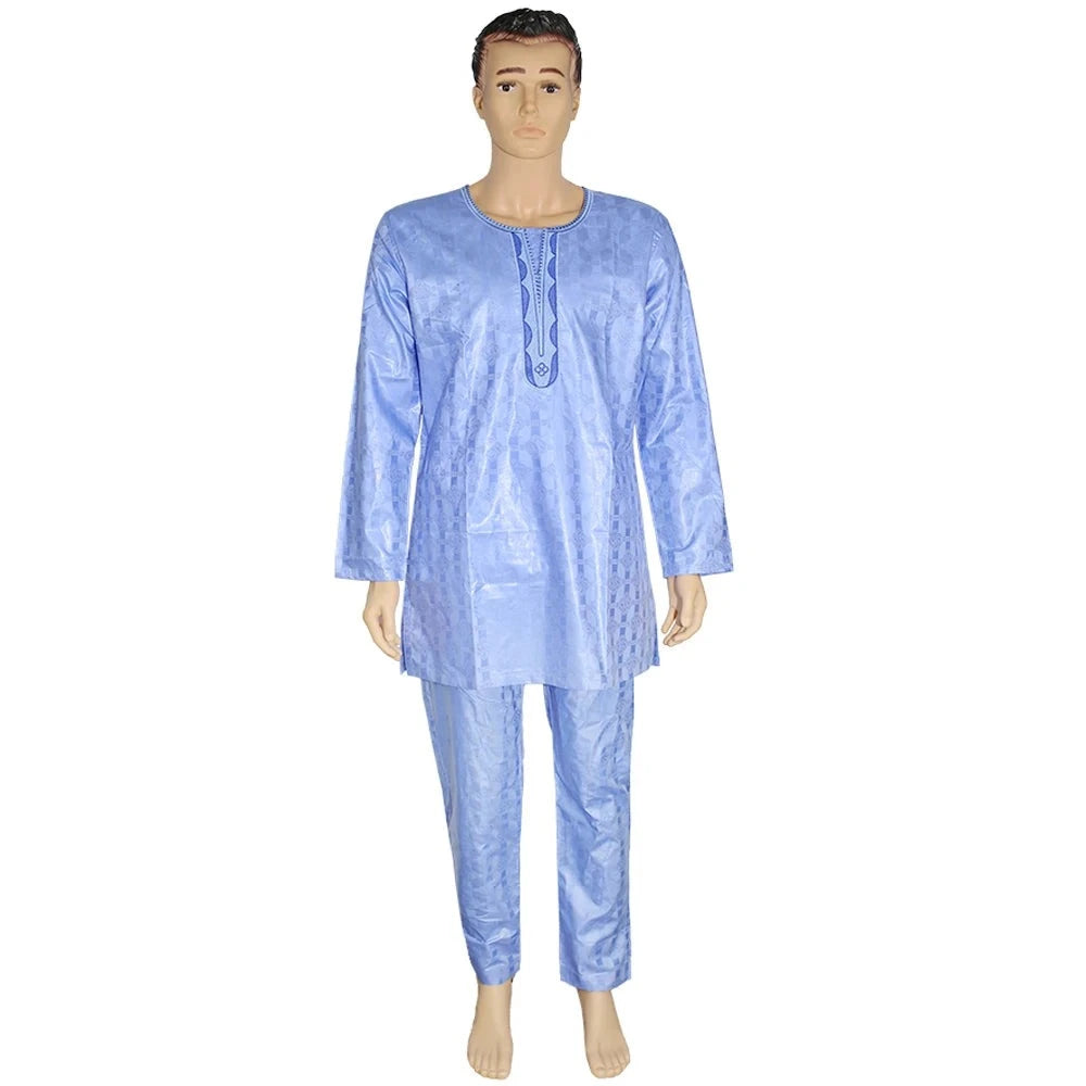 H&D South African Traditional Wear Formal Attire Bazin Riche Dashiki Outfits Shirt Pants Robe Suit No Cap African Men Agbada