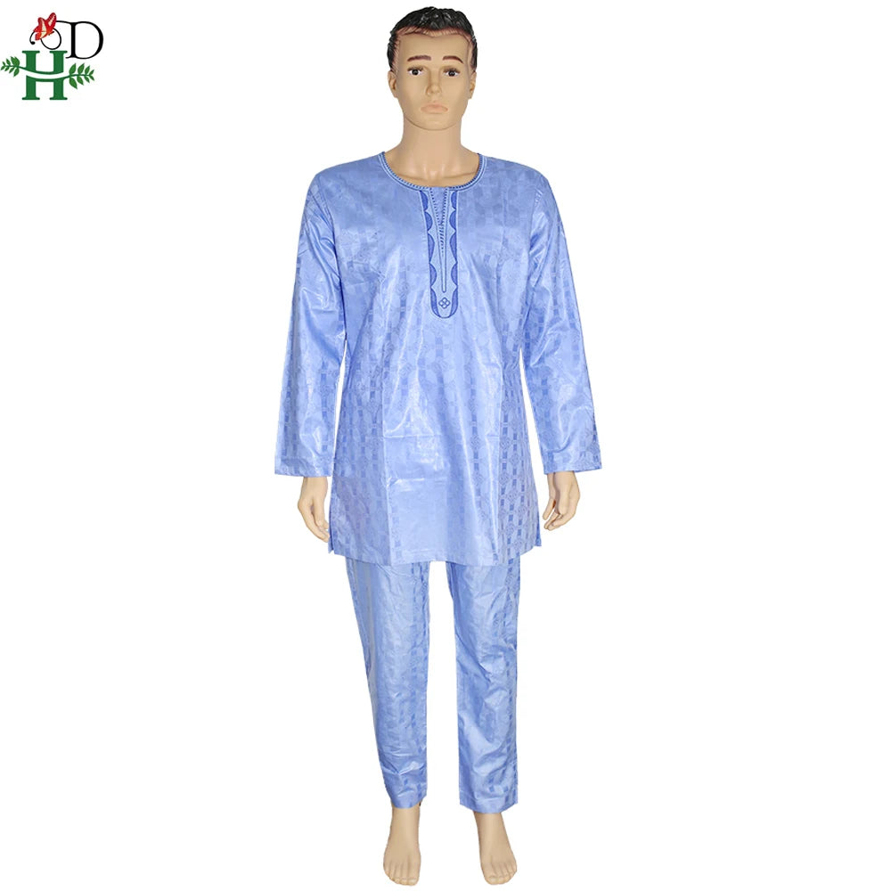 H&D South African Traditional Wear Formal Attire Bazin Riche Dashiki Outfits Shirt Pants Robe Suit No Cap African Men Agbada