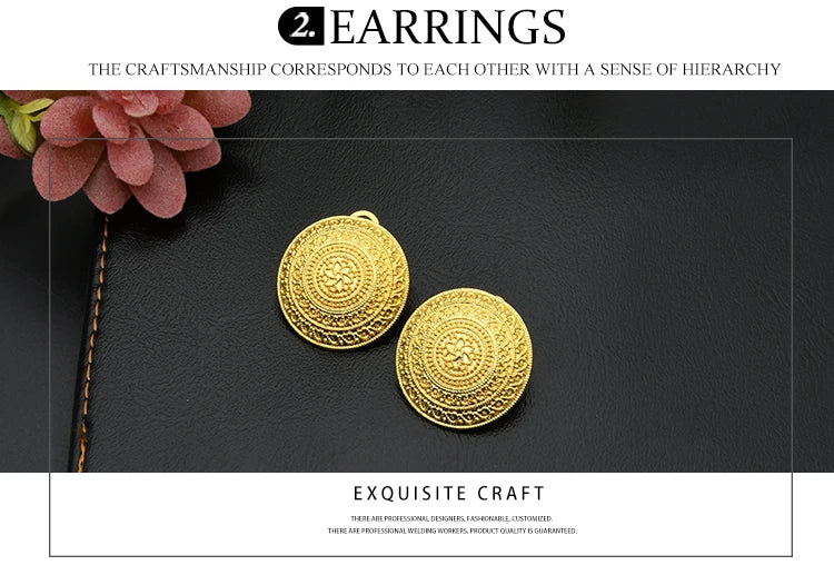 ANIID Womens Ethiopian Gold Color Jewelry Set Bridal Dubai Jewellery Wedding Brazilian Eritrean African Earring Necklaces Set