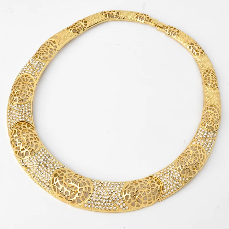 Sunny Jewelry Fashion Bridal Wedding Sets Zircon Classic 24K Gold Plated Earrings Necklace Bracelet Ring For Women Gifts