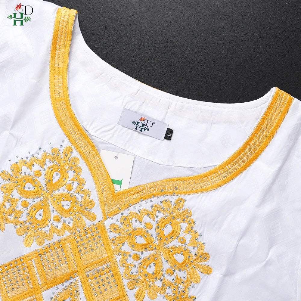 H&D Family Matching African Wedding Outfits For Husband and Wife Bazin Riche Robes Custom Couple Dashiki Set Boy Kid white Dress