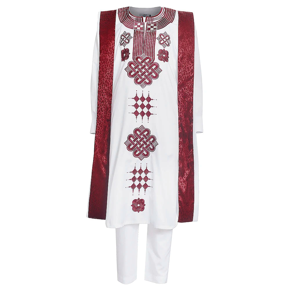 H&D Embroidered Dashiki Agbada Men African Traditional Clothes Ankara Outfit Cover Shirt Pants 3 PCS Suit Muslim Sets