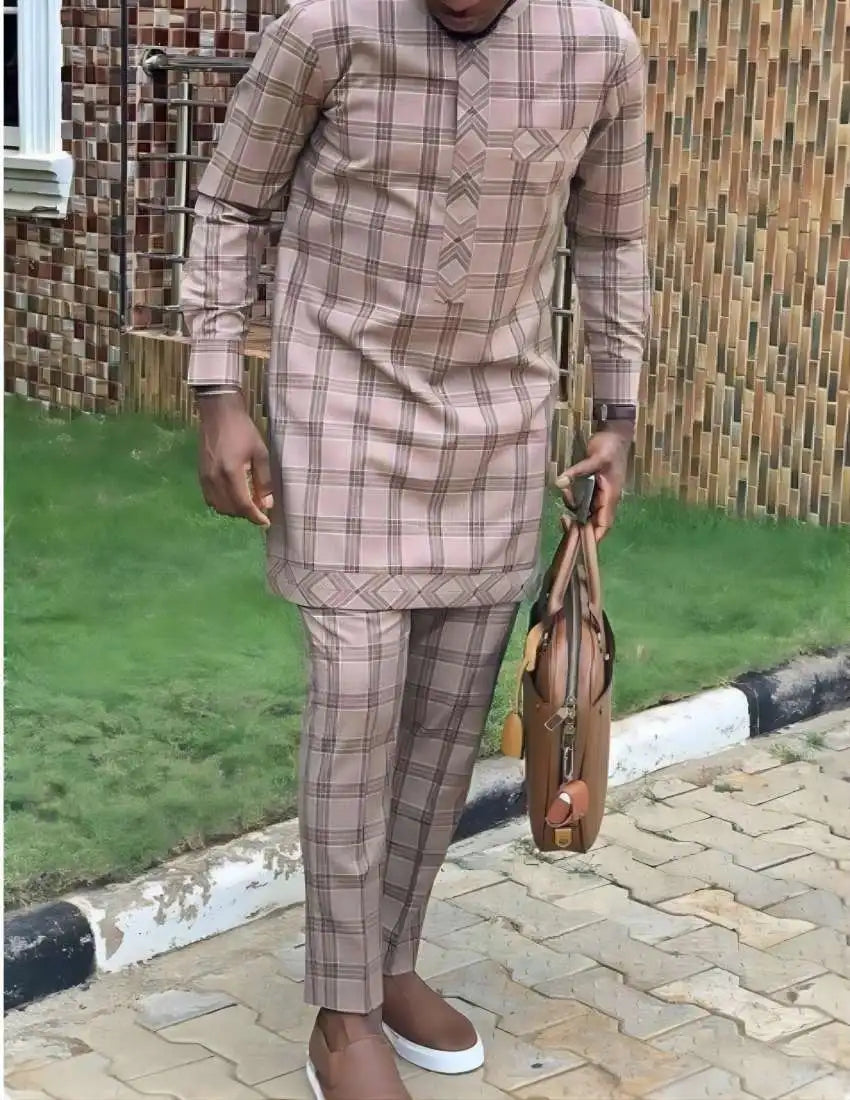 New Two-pieces Men's Dashiki Long Sleeve Top Pant Sets African Traditional Clothes Men's Luxury Kaftan Outfits Elegant Men Suits