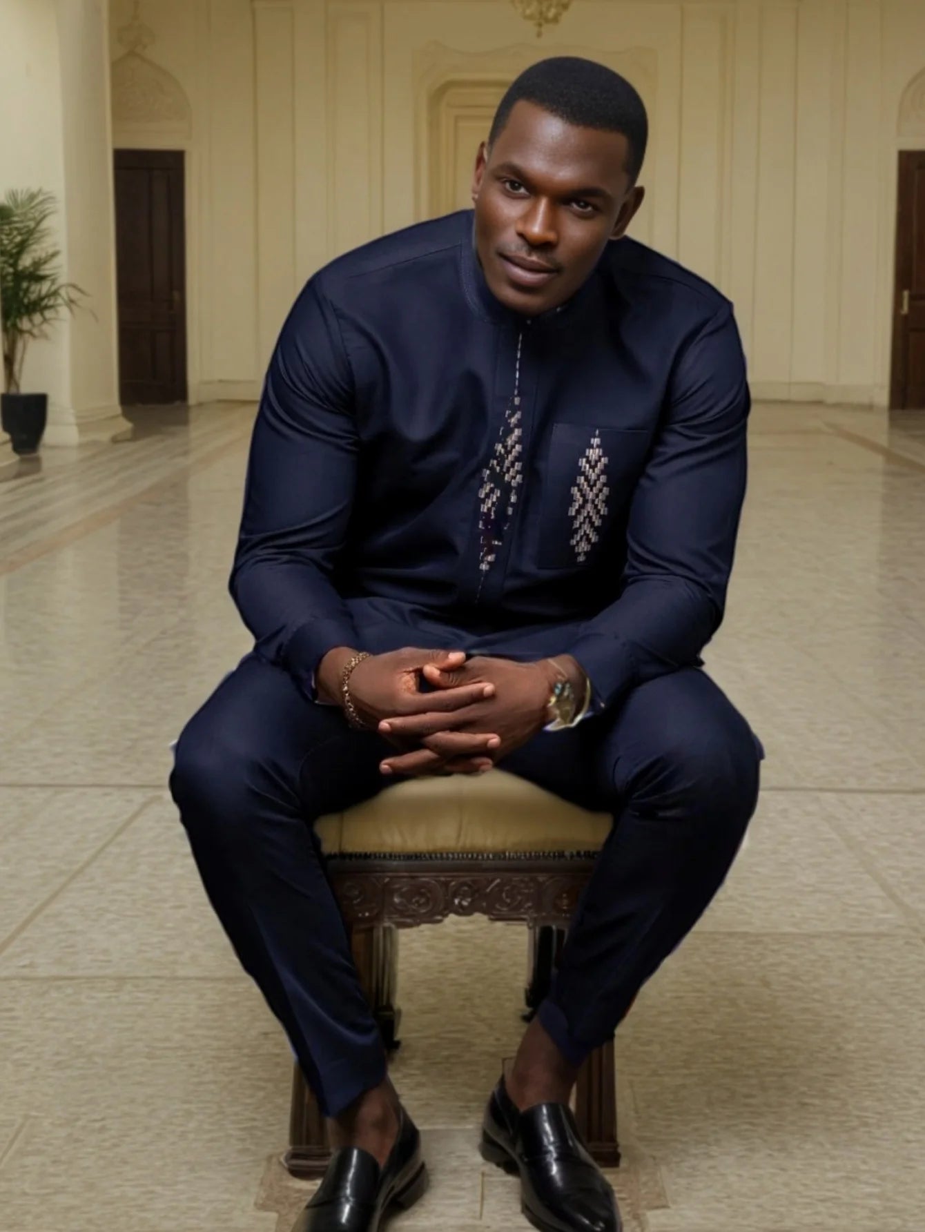 New Men's Tenos Wedding 2-Piece Suit Waist Pants Shirt Solid Color Panel Long Sleeve Party African Ethnic Style Clothing (M-4XL)