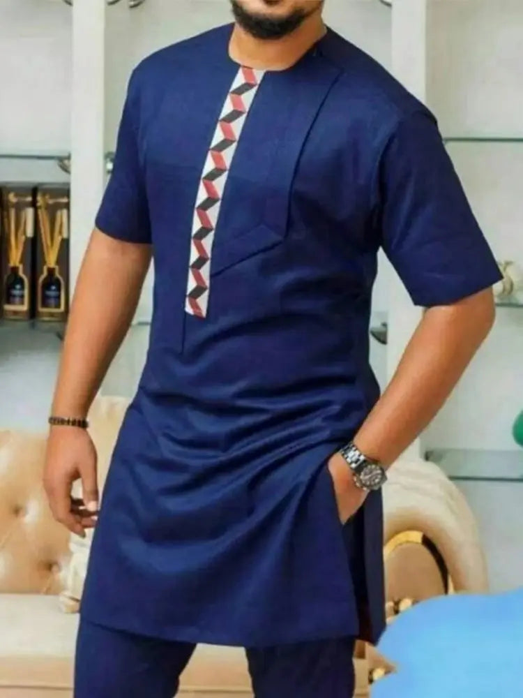 Dashiki Summer 2022 New Sets Men's Shirt Printed Short Sleeve Plaid Top and Pants 2 Pieces Men's Suit African Clothing for Man