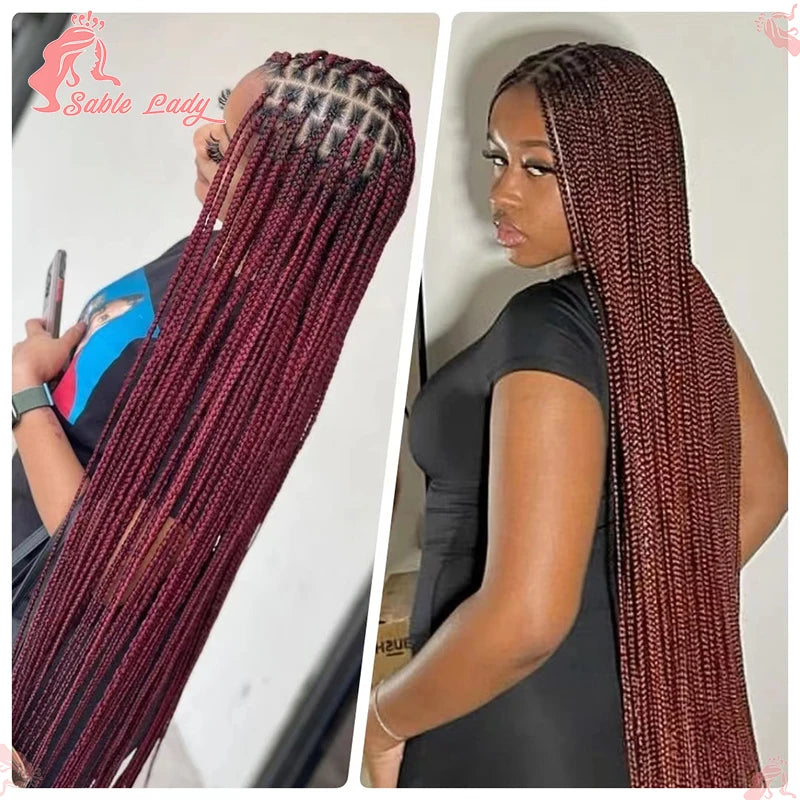 36" Synthetic Knotless Box Braided Wigs For Black Women Cornrow Braids Lace Wigs Full Lace Braids Hair Wig Black Braiding Hair