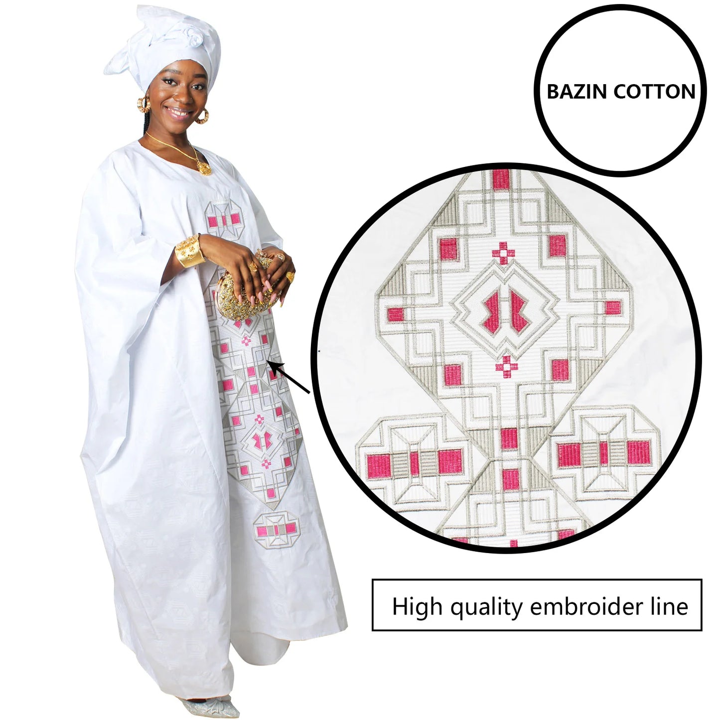 African Attire For Women Bazin Riche Embroidery Plus Size Elegant Party Church Dress