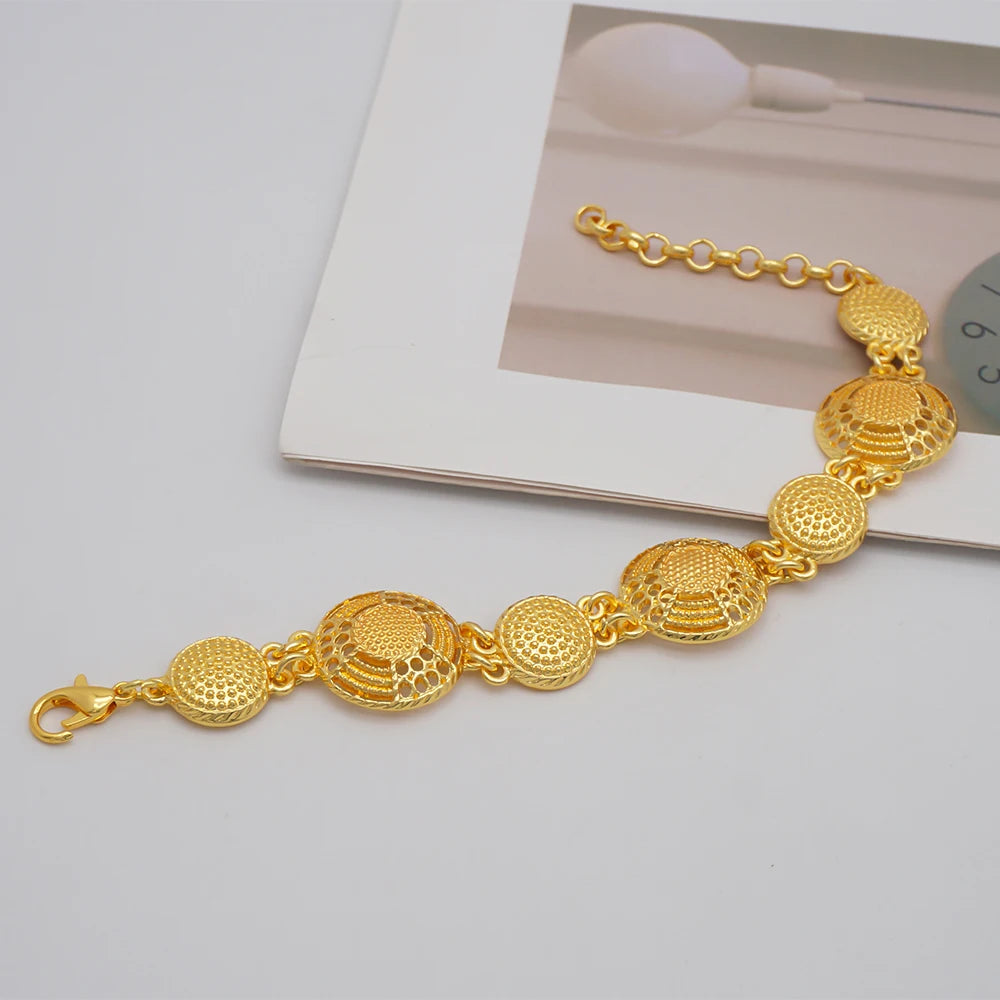 Trendy Nigerian Dubai Gold Color Jewelry Set For Women Tassel Long Chain Bridal Long Necklace Bracelet Earring Ring Wedding Sets