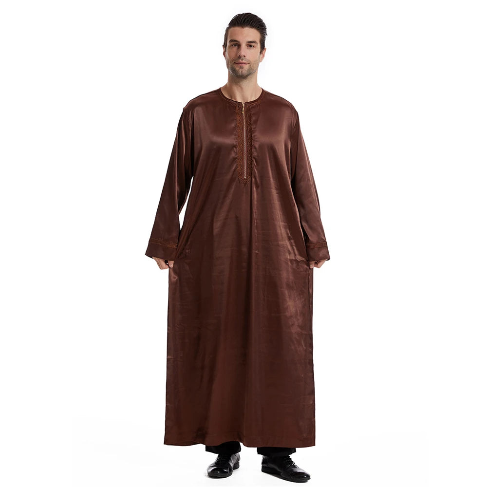 New Islamic Muslim Men Clothing Loose Jubba Thobe Abaya Front Zipper Musulmane Homme Caftan Maxi Robes Pakistan Arabia Dress