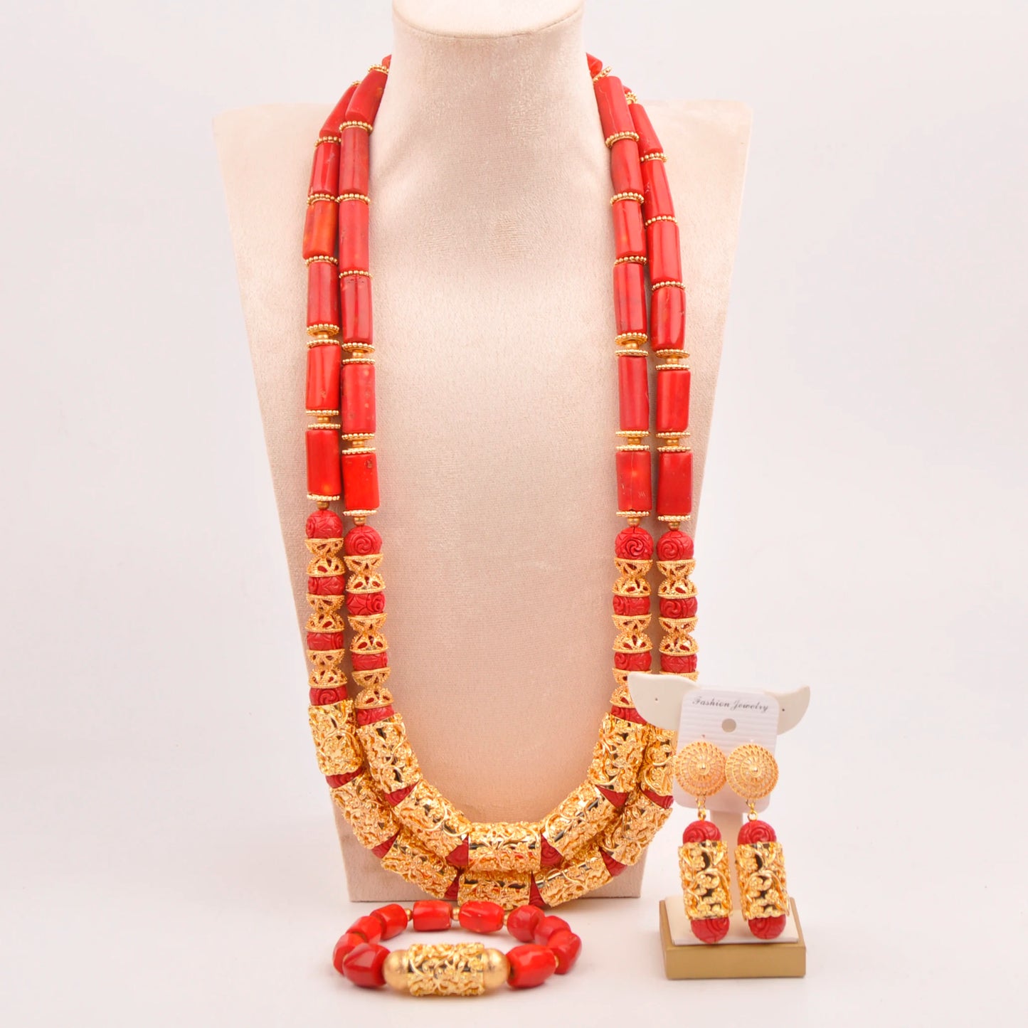 Orange Nigerian Artificial Coral Bead Necklace African Jewelry Sets