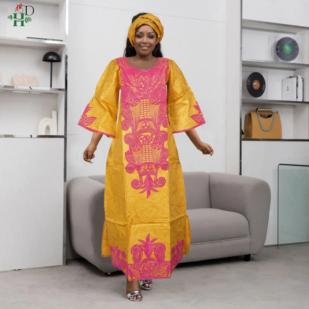 H&D African Clothing For Women Dashiki Traditional Bazin Embroidery Dresses Wedding Evening Party Gown Church Clothes Outfits