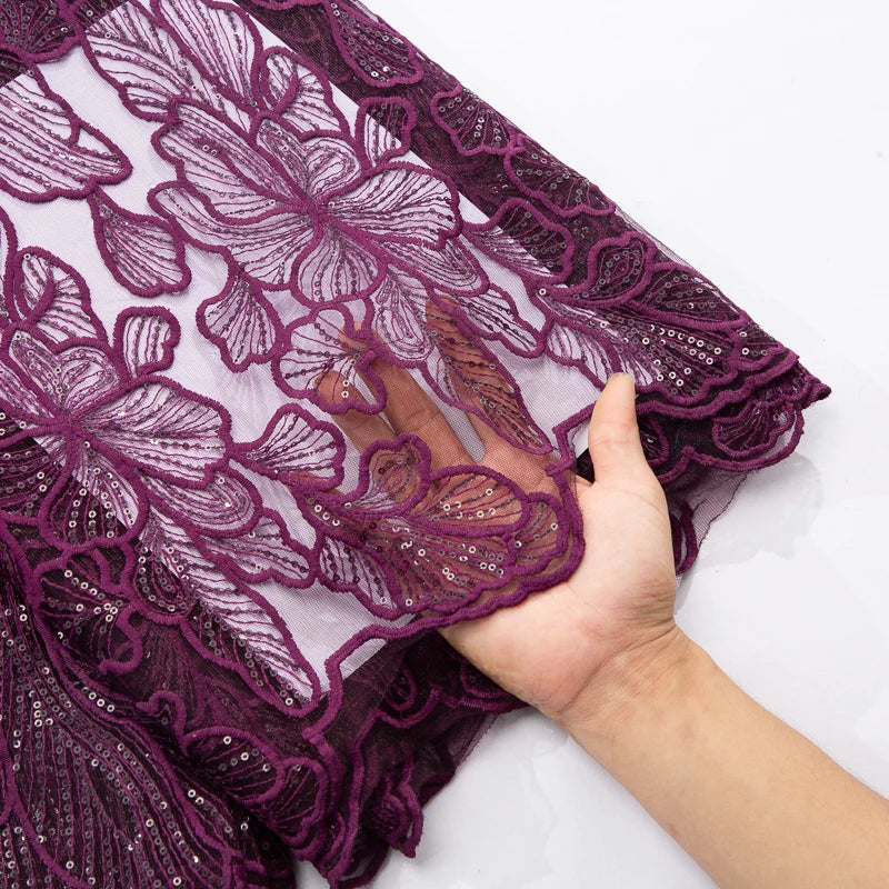 African Milk Silk Mesh Lace with Sequins 2025 French Net Lace Fabric Sewing Embroidered Lace Tulle Nigerian Women Wedding Dress