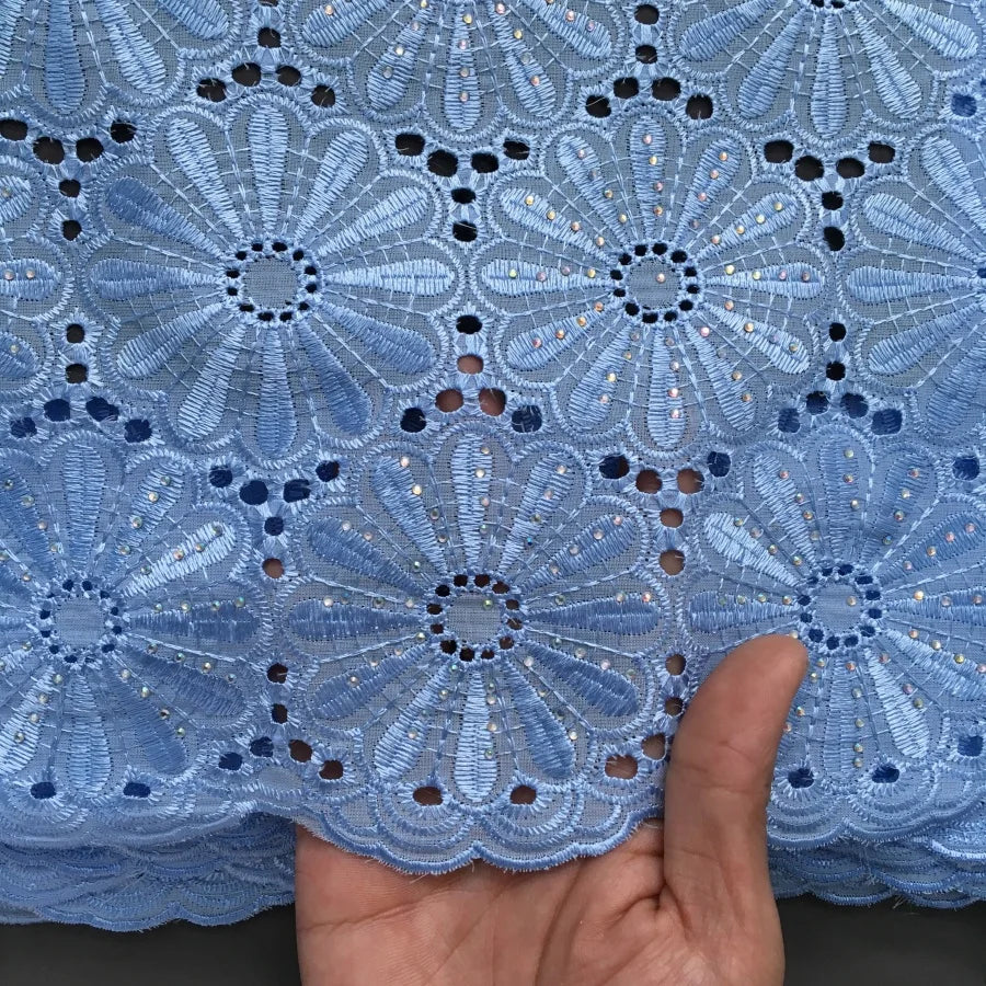 Nigerian Swiss Voile Cotton Fabric Lace African Lace Fabric with Stones Evening Party Dresses For Women High Quality2.5yards4200