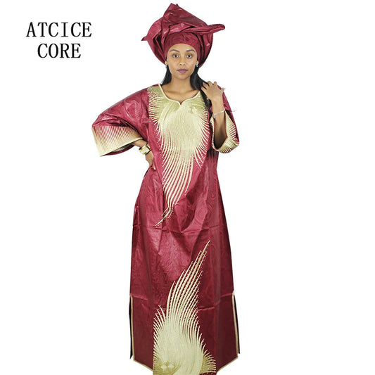 African Attire For Women Bazin Riche Embroidery Plus Size Elegant Party Church Dress