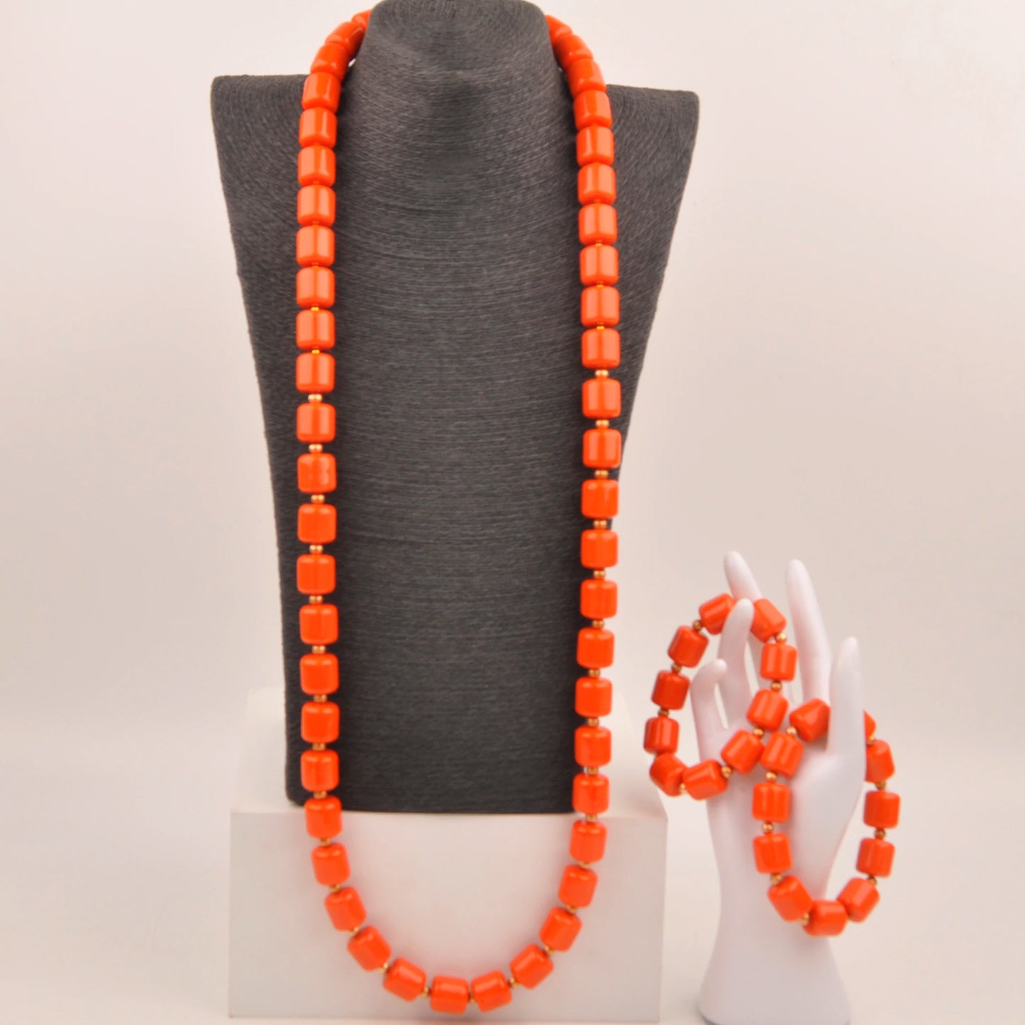 African Wedding Couple Set Orange Artificial Coral Beads Jewelry Set