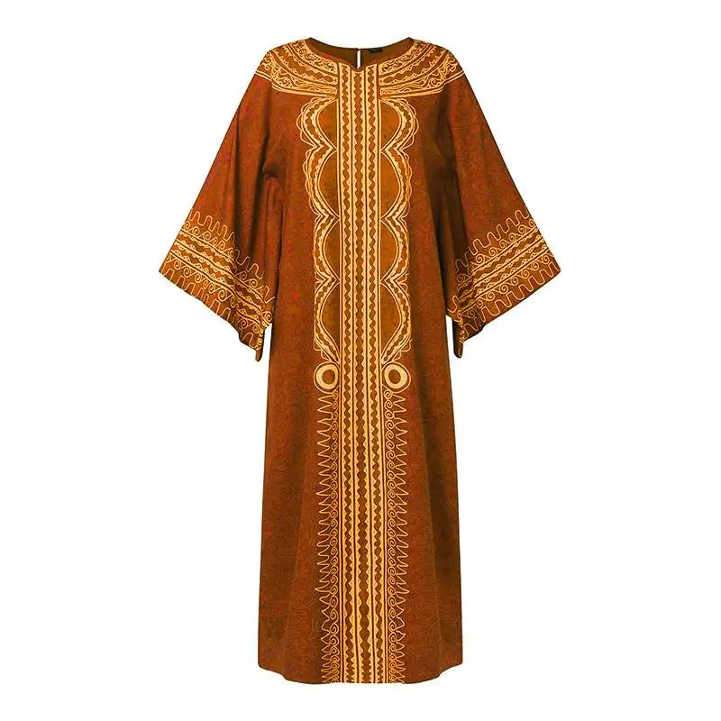 Plus Size VONDA Women Bohemian Long Maxi Dress Long Flare Sleeve Autumn Printed Vestidos Vintage Casual Loose Oversized Sundress