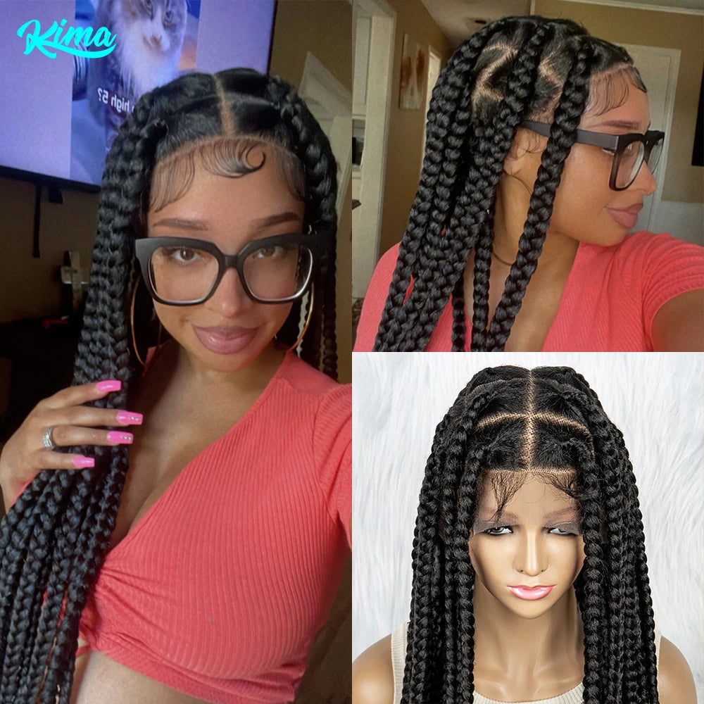 HD Full Lace Braided Wigs for Black Women Box Braids Synthetic Lace Front Wig Big Square Knotless Box Braids With Baby Hair