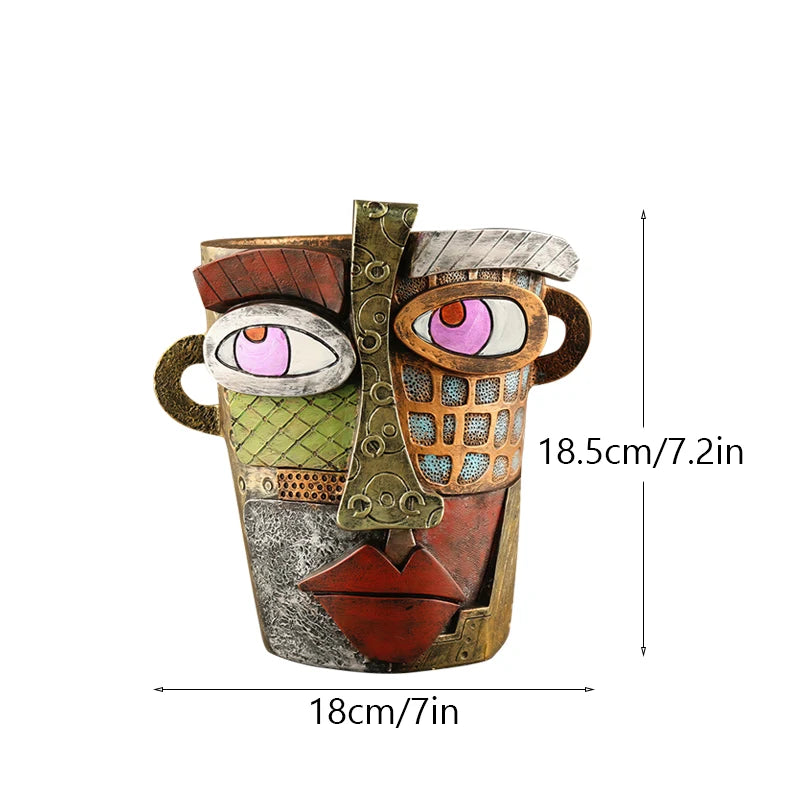 NORTHEUINS Resin Retro Face Colorful Abstract Art Succulent Flower Pots Resin Ornament Antique Flower Vase Potted Plan Container