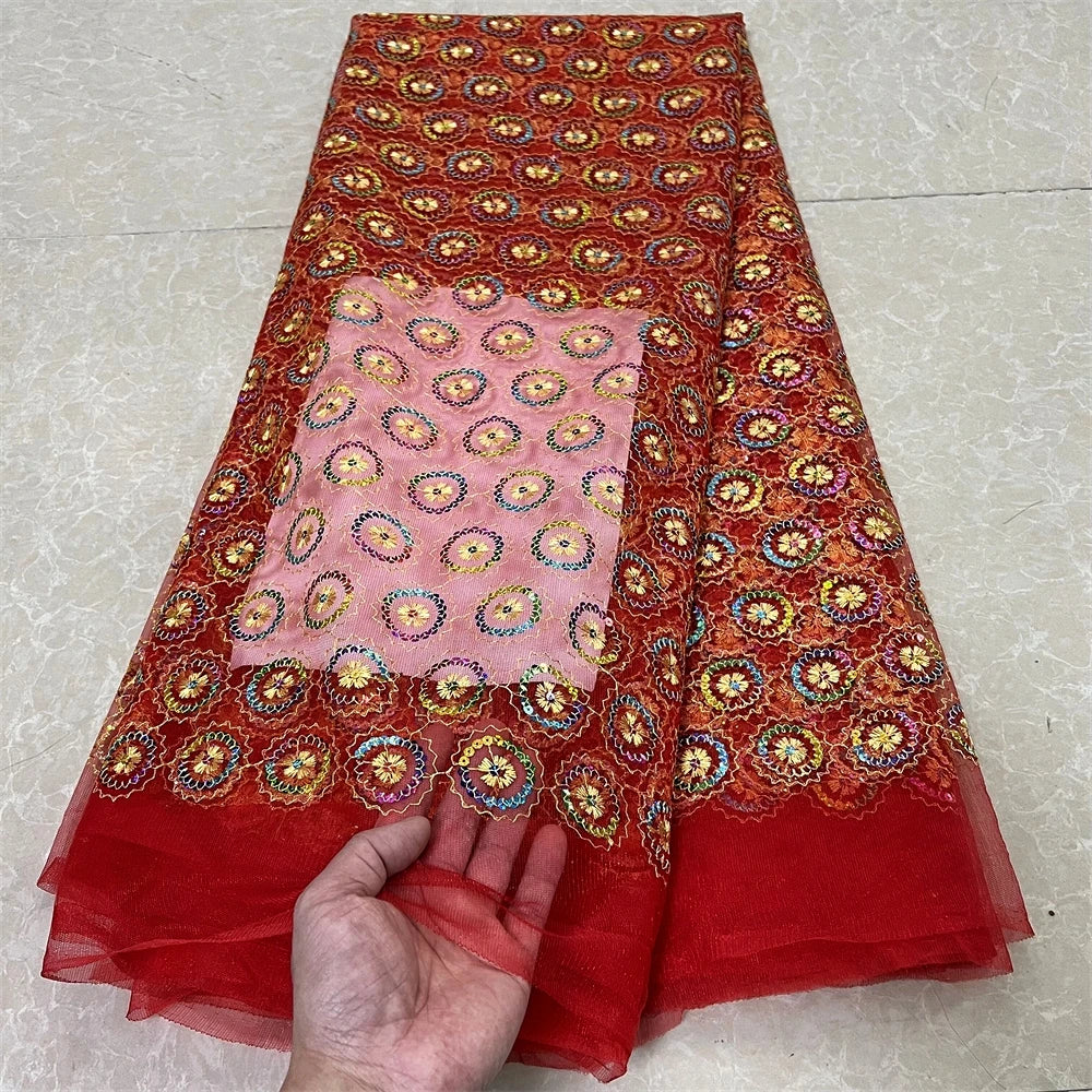 High Quality African Lace Fabric, Embroidery Tulle Cotton, French Wedding Party Dress, Guipure Sequins, 2.5Yards, Latest 2024