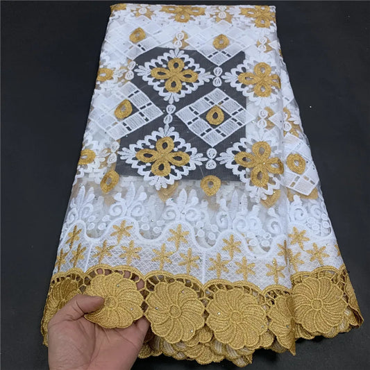 High Quality African Lace Fabric, Embroidery Tulle Cotton, French Wedding Party Dress, Guipure Sequins, 2.5Yards, Latest 2024