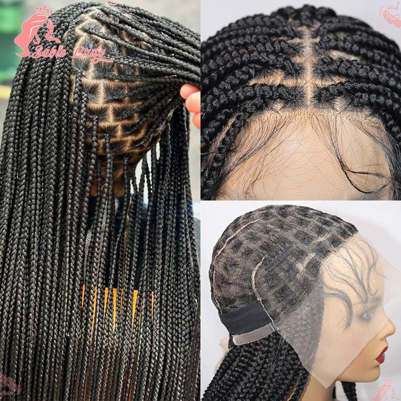 36" Synthetic Knotless Box Braided Wigs For Black Women Cornrow Braids Lace Wigs Full Lace Braids Hair Wig Black Braiding Hair