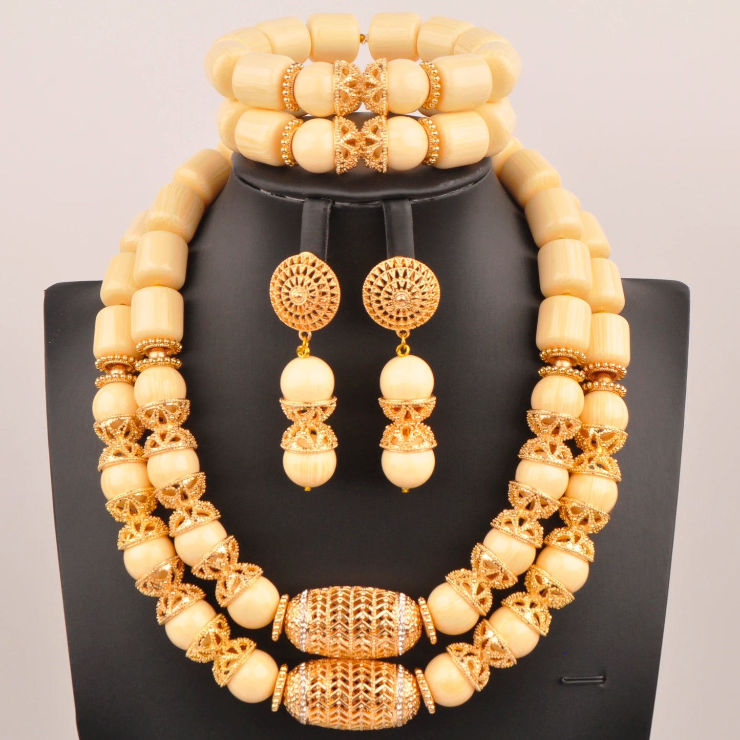 Orange Nigerian Artificial Coral Bead Necklace African Jewelry Sets