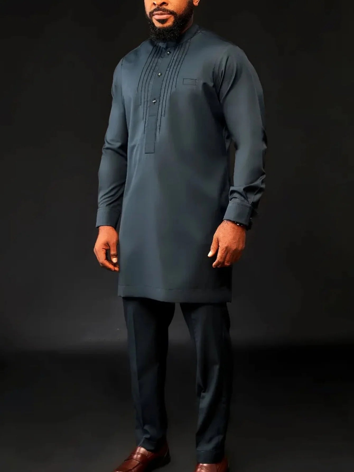 New Men's Tenos Wedding 2-Piece Suit Waist Pants Shirt Solid Color Panel Long Sleeve Party African Ethnic Style Clothing (M-4XL)