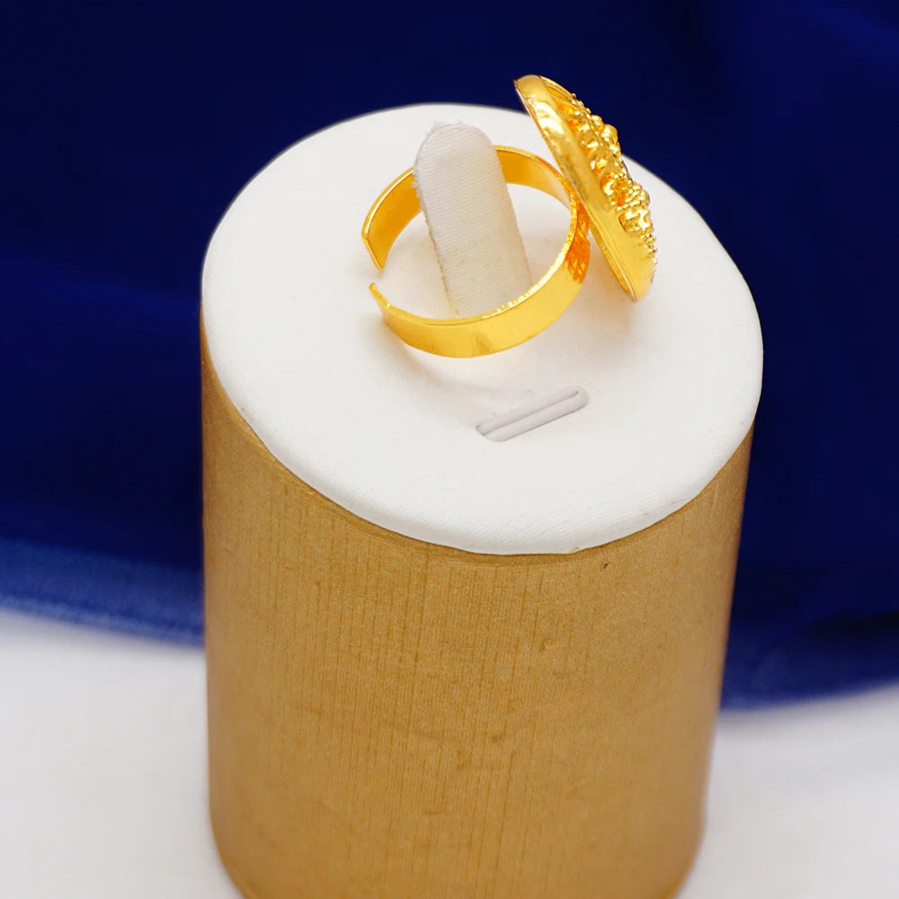 Trendy Nigerian Dubai Gold Color Jewelry Set For Women Tassel Long Chain Bridal Long Necklace Bracelet Earring Ring Wedding Sets