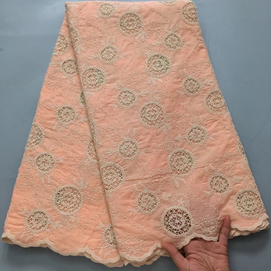 Blush Pink Swiss Voile Lace Fabric | Delicate White Rosette Bouquets & Filigree Tendrils | Petal-Hem Luxury Couture  S4371