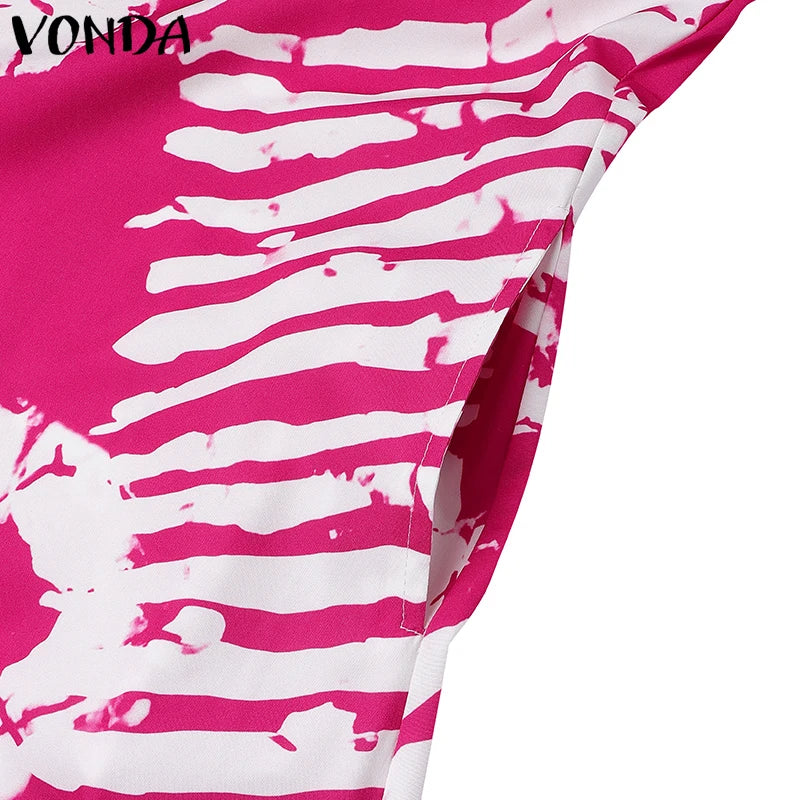 Plus Size Women Bohemian Maxi Dress 2025 Summer Printed Long Sundress VONDA Beach Party Vestidos Half Sleeve Casual Loose Robe