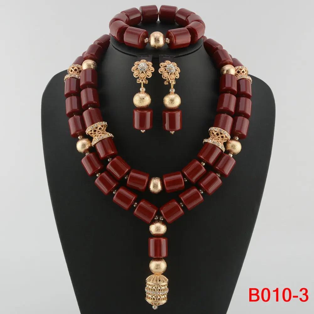 African Beads Wedding Necklace Set Artificial Coral Beads Jewelry Set Wholesale Nigeria Bride Wedding