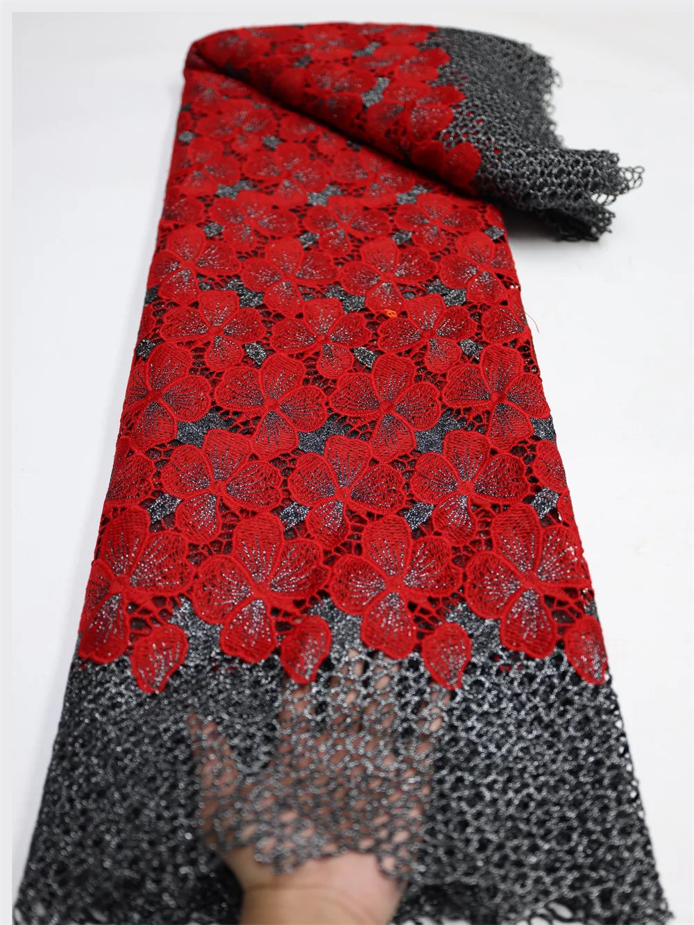 Fashionable Skin Friendly Guipure Lace Fine Cotton Textured African Cord Lace Cupion Fabric 5 Yards Occasional Couple Wear