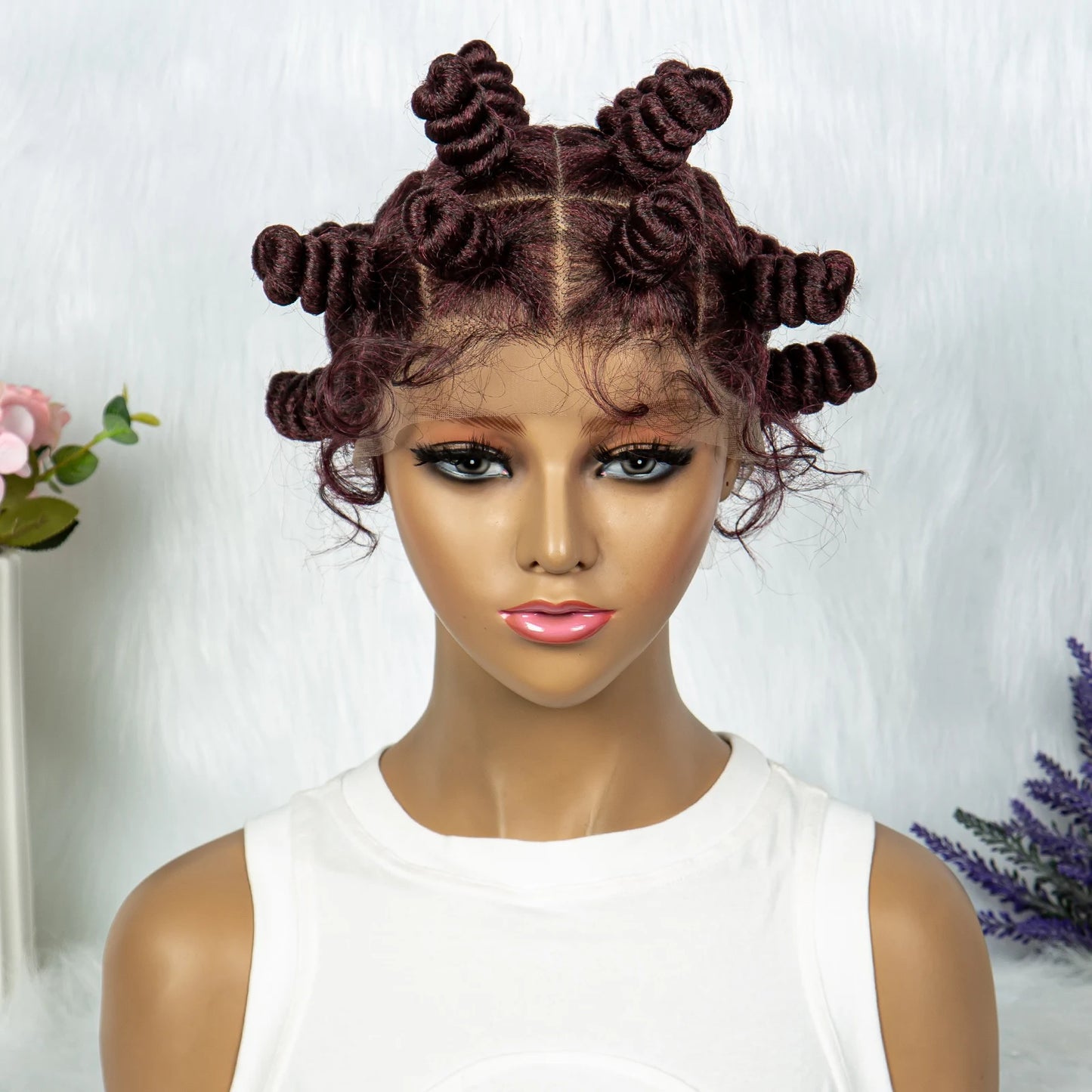 Knotless Braids Wig Synthetic Box Braided Hair Twist Braided Buns Wig Full Lace African Braiding Hair For Black Women