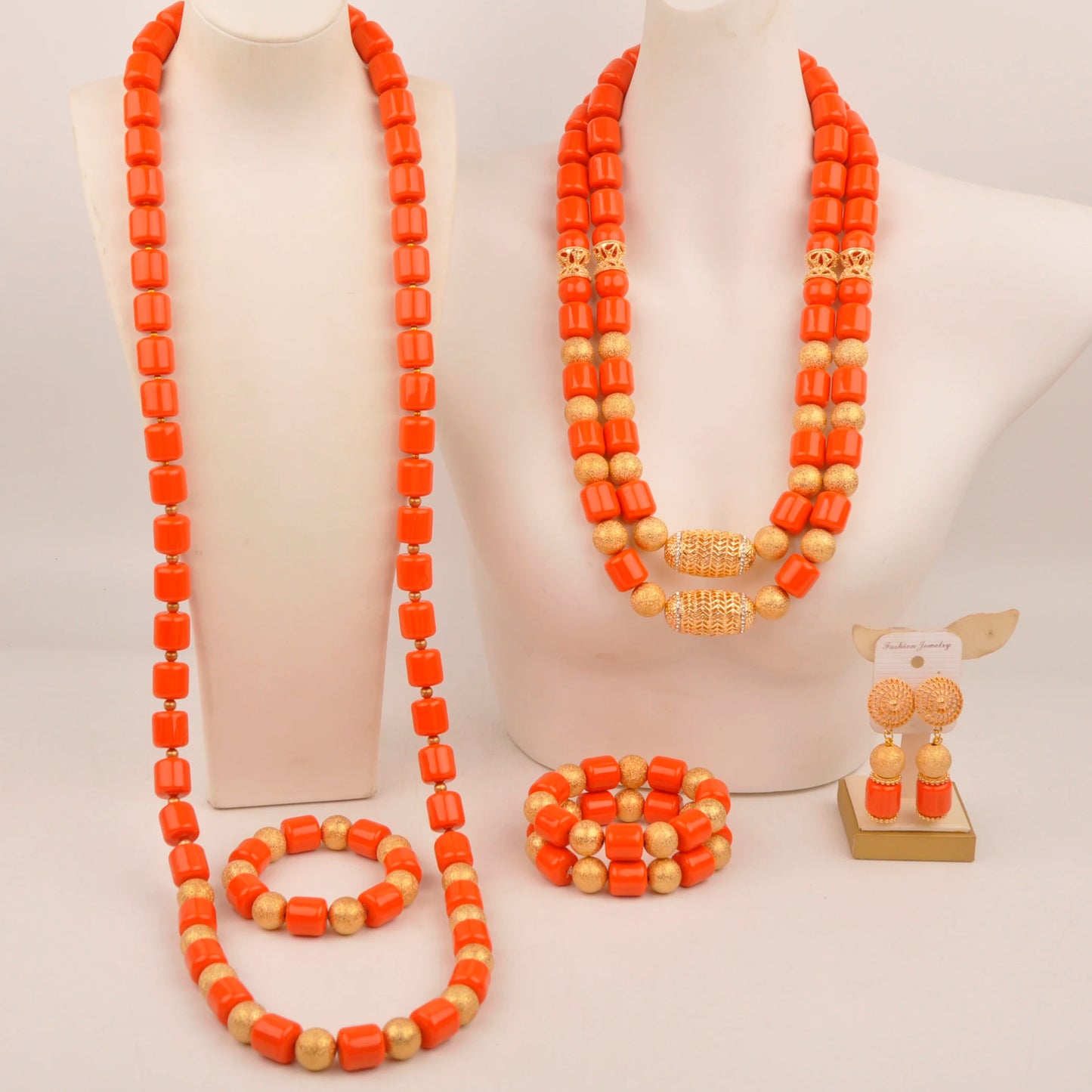 Orange Nigerian Artificial Coral Bead Necklace African Jewelry Sets