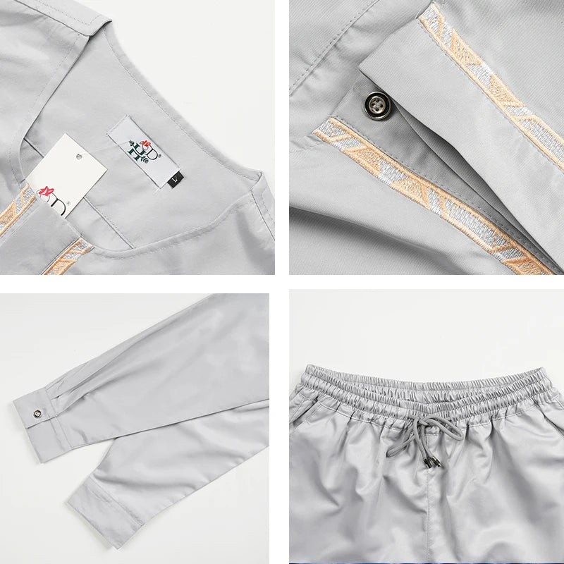 H&D African Agbada Robe Men 2 Pieces Set Embroidery Dashiki Shirt Africa Clothes Long Sleeve Cover Tops Pants Suit Robes Outfit