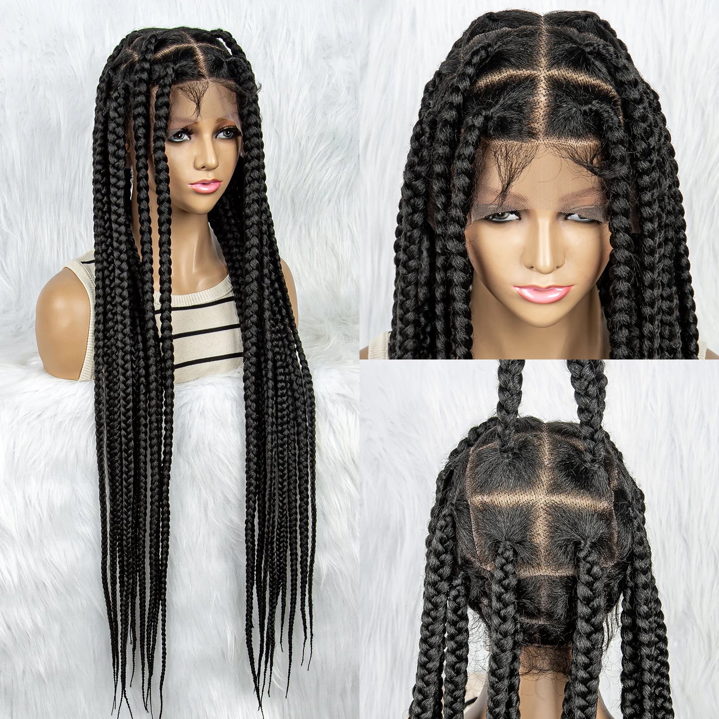 HD Full Lace Braided Wigs for Black Women Box Braids Synthetic Lace Front Wig Big Square Knotless Box Braids With Baby Hair