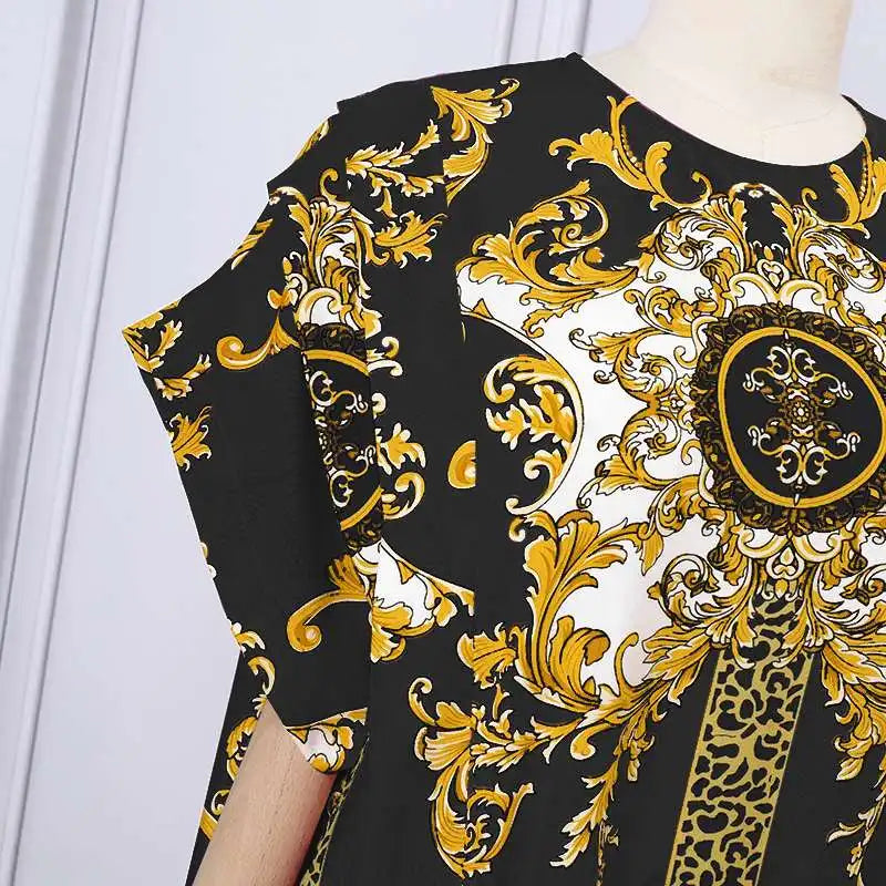 VONDA Plus Size 5XL Elegant Maxi Long Dress 2024 Fashion Satin Dress Sexy Printed Patchwork Bat-wing Sleeve Vestidos Ruffle Robe