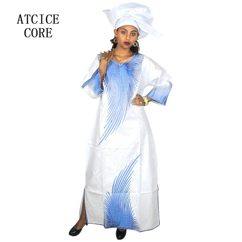 African Attire For Women Bazin Riche Embroidery Plus Size Elegant Party Church Dress