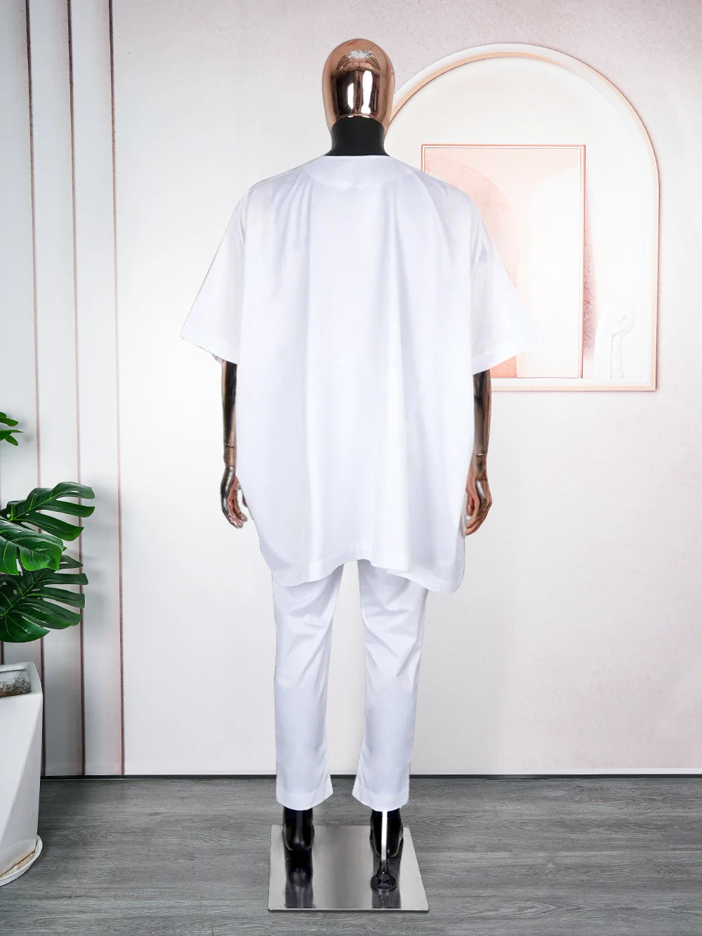 H&D African Clothes for Men 2 Pieces Set Elue Embroidered Tops and Pants Traditional Clothing Rich Bazin Original Wedding Party