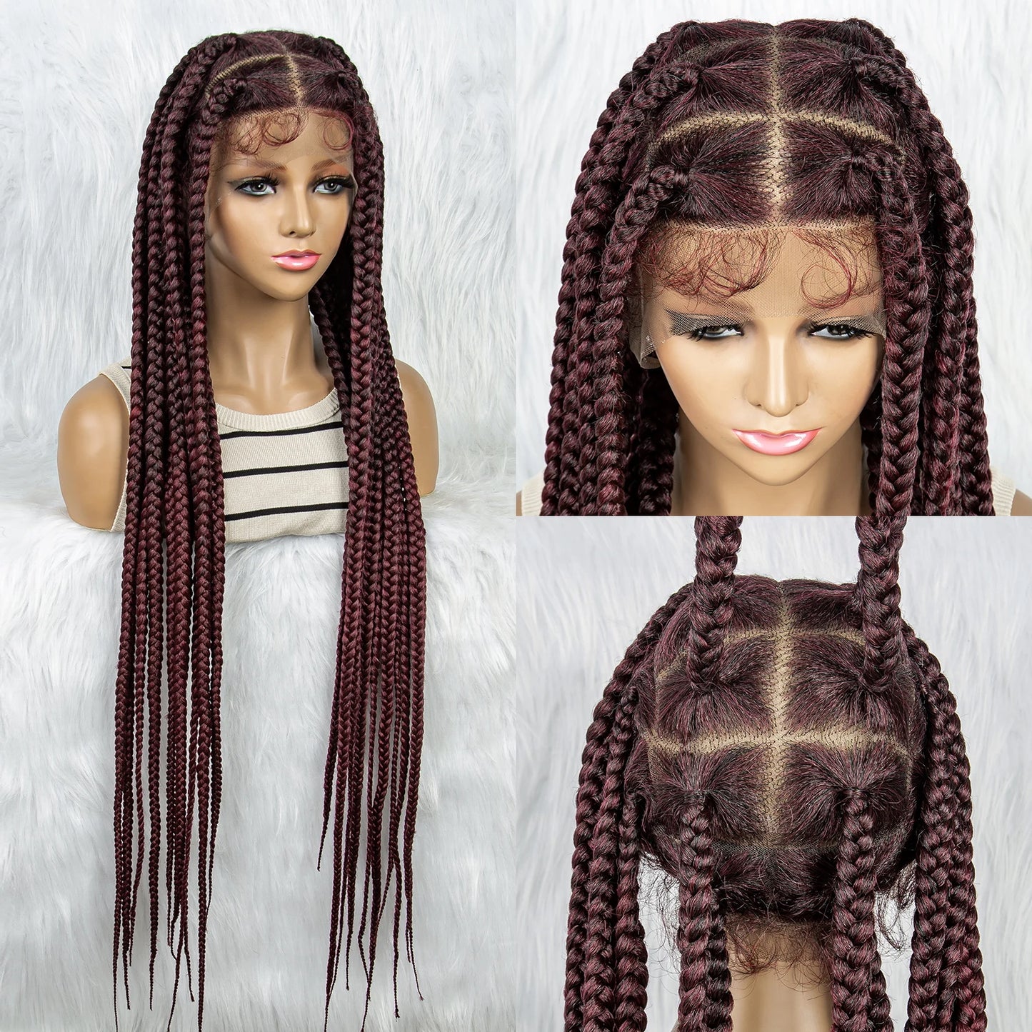 HD Full Lace Braided Wigs for Black Women Box Braids Synthetic Lace Front Wig Big Square Knotless Box Braids With Baby Hair