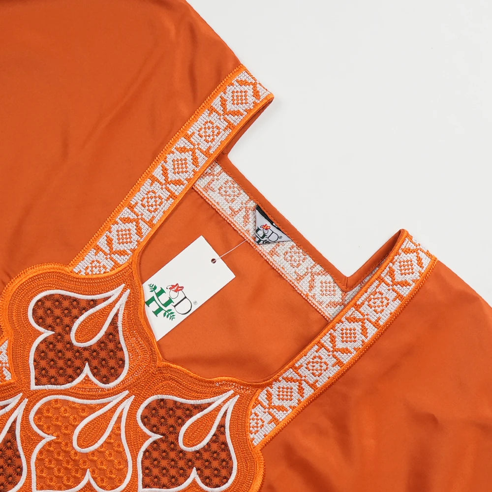 MD 2025 African Boubou Men Agbada 3 pieces Set Orange Dashiki Mens Shirt Pants Suit Embroidered Clothes Wedding Tops Pants Suit