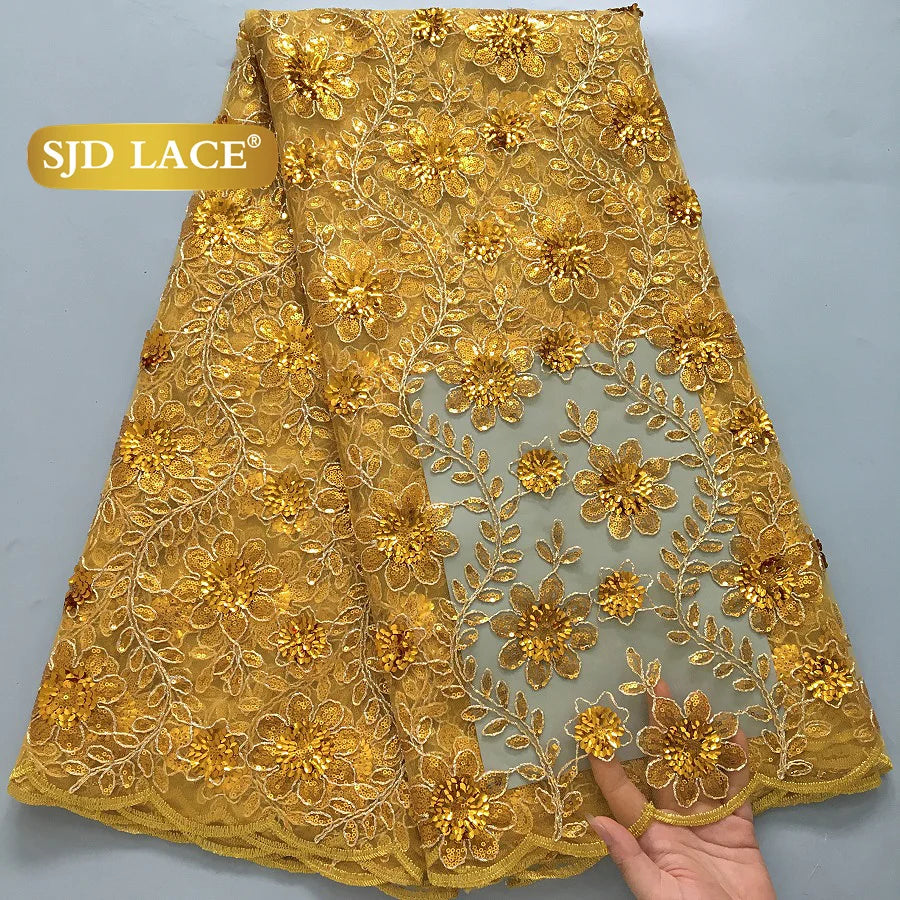 SJD LACE African Green Sequins Mesh Woman Lace Fabric High Quality 2025 Nigerian French Net Lace for Sewing Wedding Dresses 3735