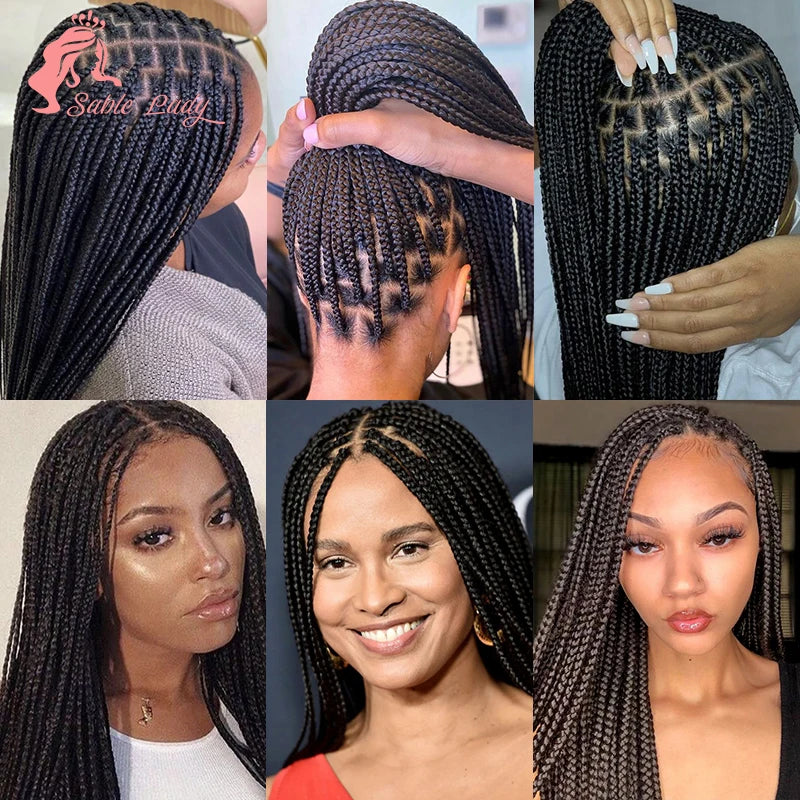 36" Synthetic Knotless Box Braided Wigs For Black Women Cornrow Braids Lace Wigs Full Lace Braids Hair Wig Black Braiding Hair