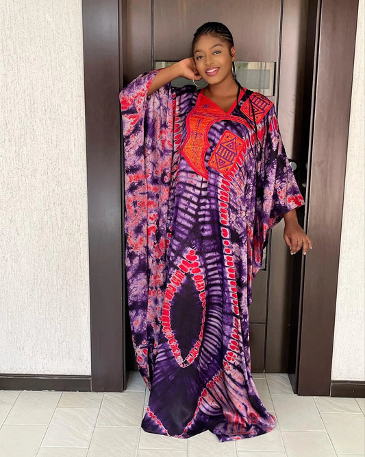 African Dresses For Women Tie Dyed Dashiki Embroidery Design Couple Fashion Elegant Dress With Scarf