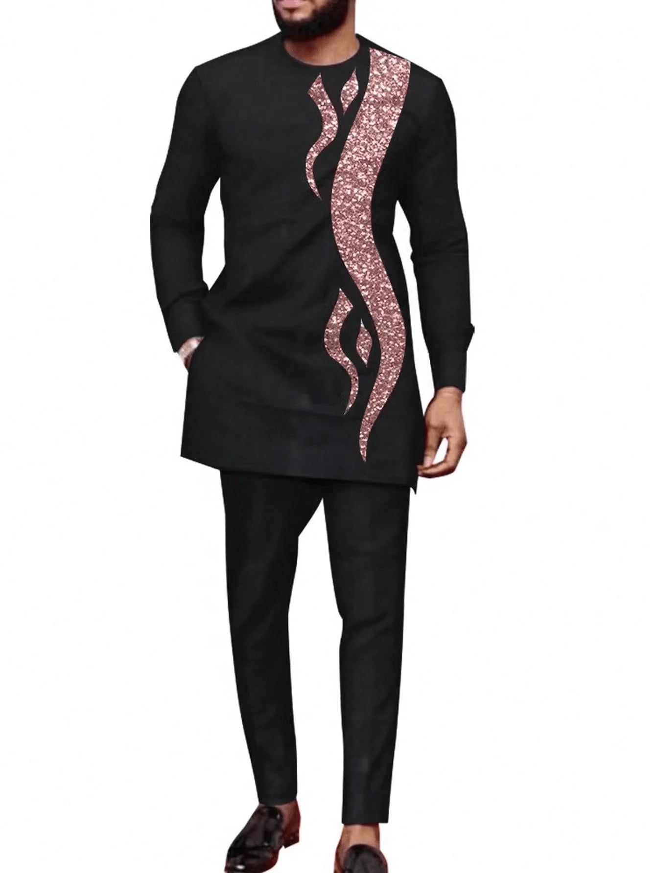 Kaftan Elegant Men's Suit Long Sleeve Ethnic Style Casual EmbroideryTop And Pants 2PCS Sets African Fashion Traditional Outfits