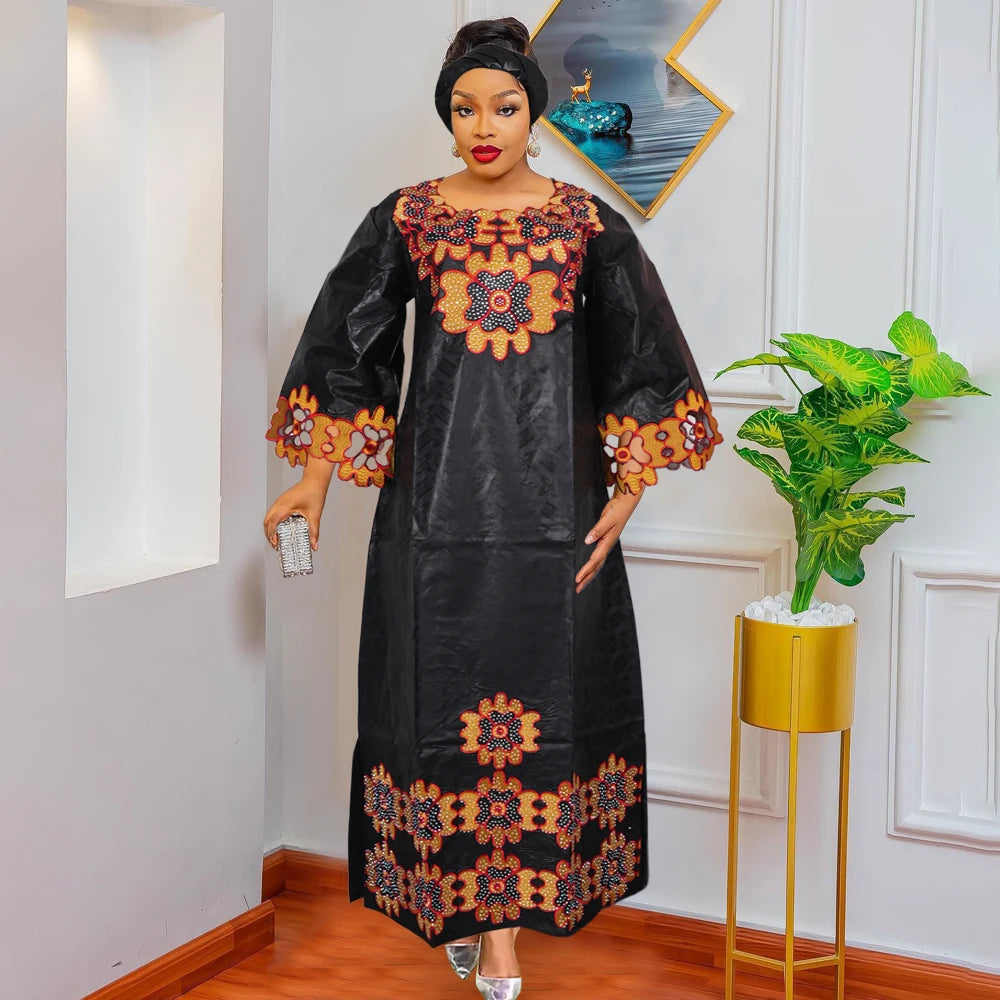 H&D African Clothing Dresses For Women Elegant Wedding Party Gown Ankara Dashiki Long Dress Roupas Bazin Riche Yellow Robes