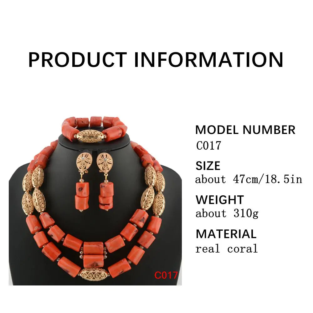 Fashion Nigerian Coral Beads Necklace Earrings Set for Bride New African Wedding Jewelry Set