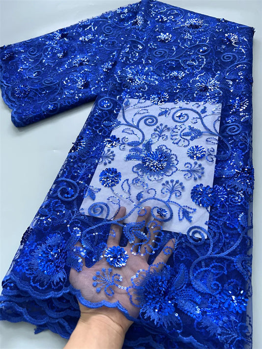 For Sewing Luxury Midi Party Dresses French Tulle Mesh Lace Newest Design African Nigerian Embroidered Lace Fabric,2.5yards 3846